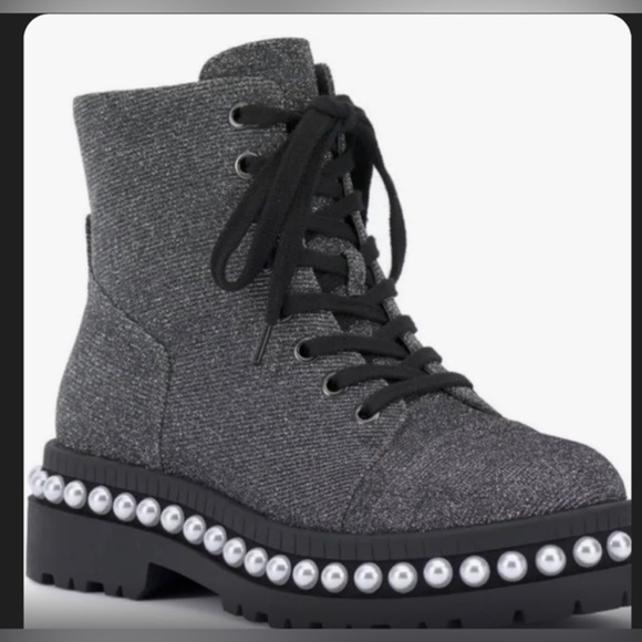 Jessica Simpson Eilir pearl adorned Studded lace up Combat moto Boots‎ size 10 - Picture 1 of 10
